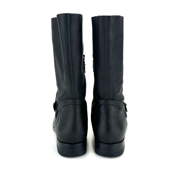 Eileen Fisher Nova Black Moto/Biker Boot Size 7.5 Soft Leather Mid-Calf Low Heel - Picture 4 of 13